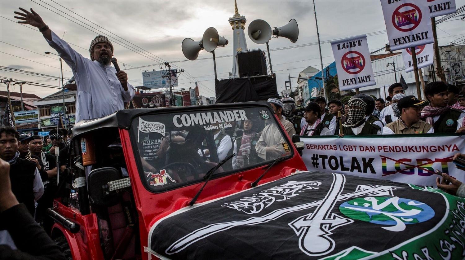 Anti-LGBT demonstrations in 2016 in Yogyakarta, Indonesia (Photo: Ulet Ifansasti/Getty)