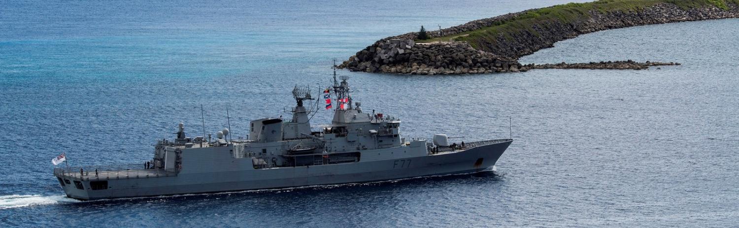 The Royal New Zealand Navy frigate HMNZS Te Kaha arriving at US Naval Base Guam this week (Photo: Flickr/US Pacific Fleet)