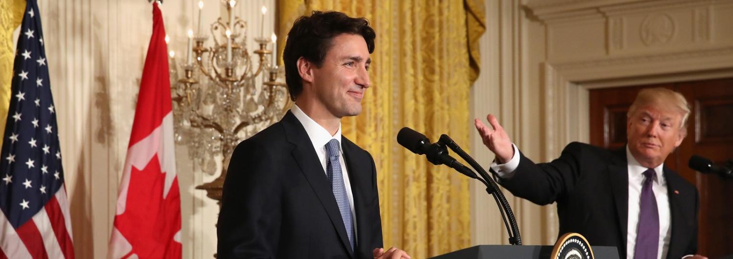 Canadian PM Justin Trudeau and US President Donald Trump at the White House on 13 February (Photo: Mark Wilson/Getty Images)