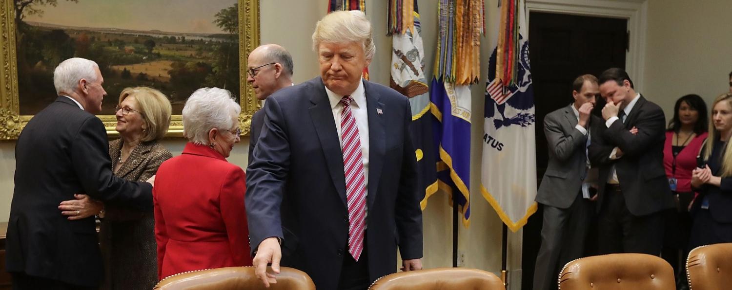 President Donald Trump meets with House of Representatives committee leaders on 10 March. Photo (Chip Somodevilla/Getty Images)