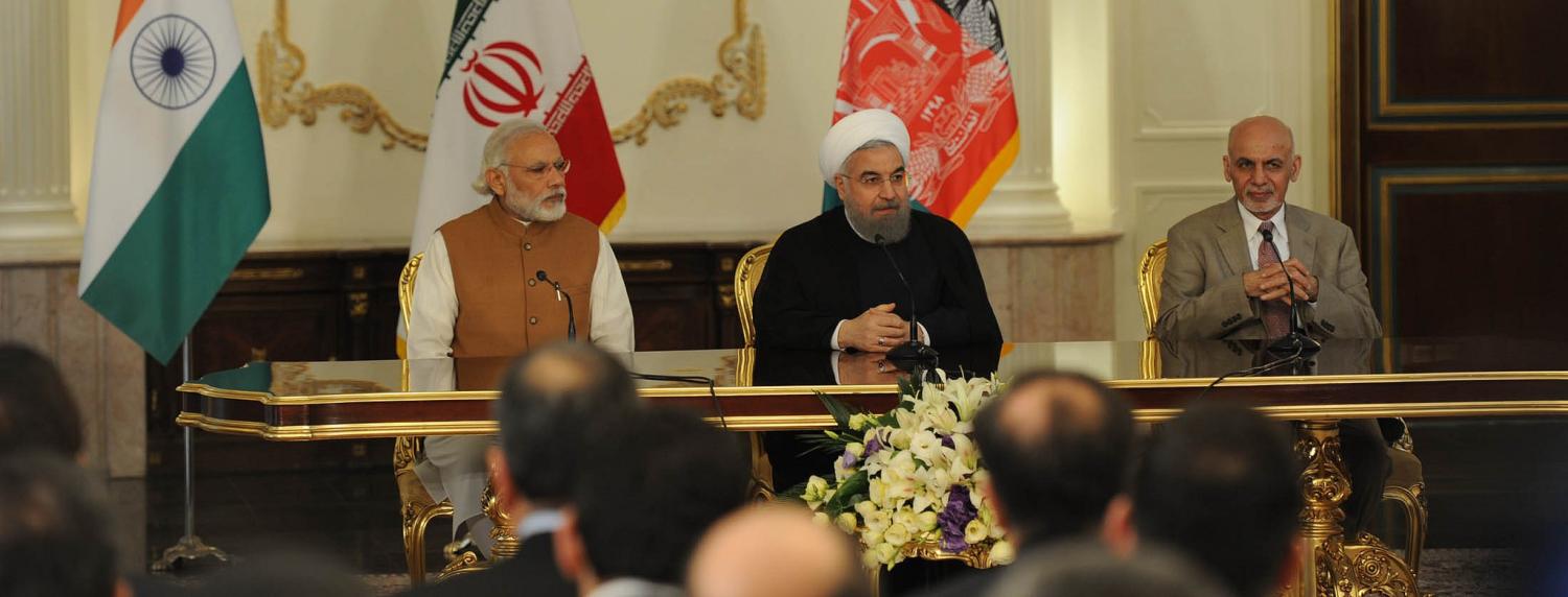 Indian Prime Minister Modi, Iranian President Rouhani and Afghanistan President Ghani at the tripartite agreement signing, May 2016 (Photo: Flickr/MEAphotography)