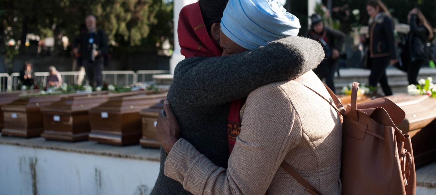A funeral for 26 migrant women and girls who drowned attempting to cross the Mediterranean, November 2017 (Photo: Ivan Romano/Getty Images)