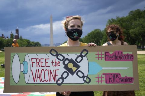 Demonstration in support of global access to Covid-19 vaccines, 5 May in Washington (Drew Angerer/Getty Images)